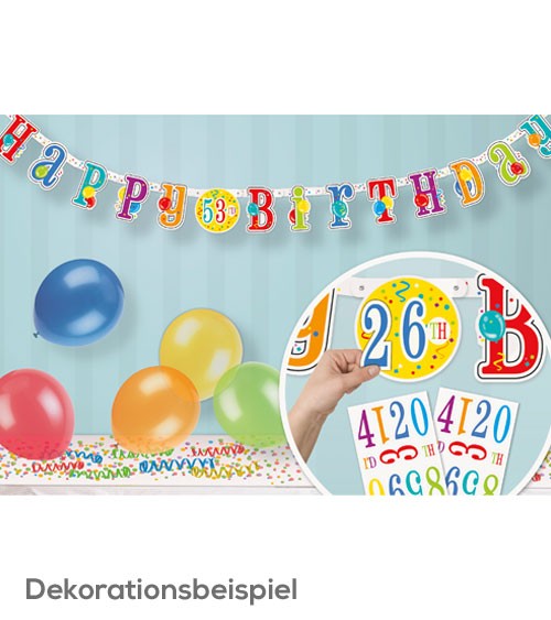 Bunte Happy-Birthday-Girlande mit Zahlen-Sticker - 2,13 m