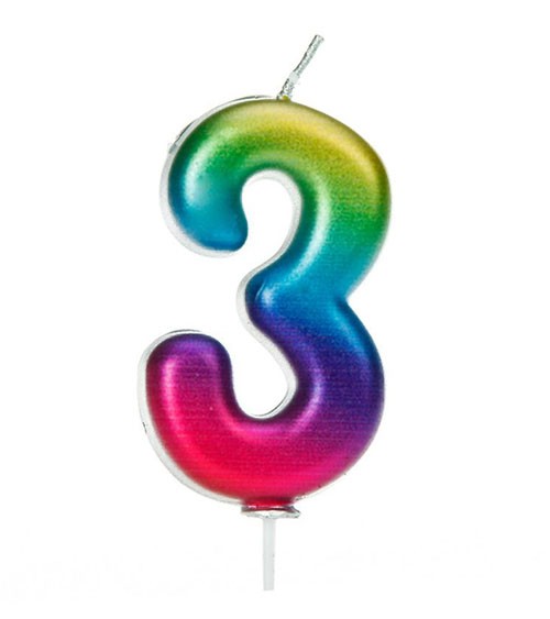 Geburtstagskerze Zahl "3" - metallic rainbow