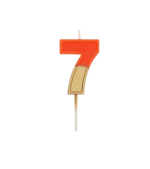 Geburtstagskerze Zahl "7" - Retro - orange, gold