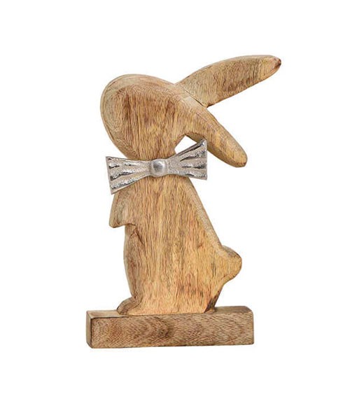 Holz-Hase mit Metallschleife - 14 x 22 cm