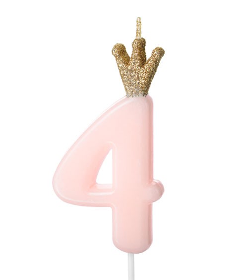 Geburtstagskerze mit Krone "4" - rosa - 9,5 cm