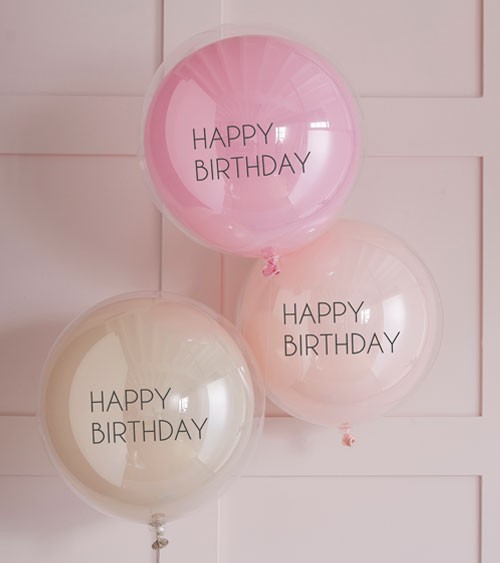 Ballon-Set "Happy Birthday" - doppellagig - rosa - 3 Stück