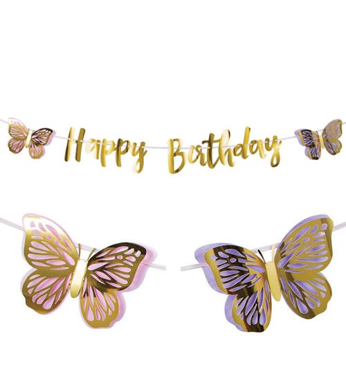 Happy Birthday-Girlande "Butterfly Shimmer" - 2,13 m