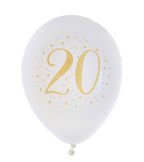 Luftballons "20" - weiß, gold - 8 Stück