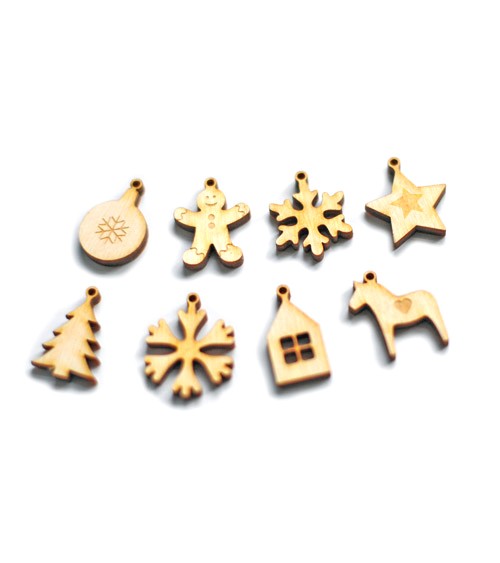 Miniatur Weihnachtsanhänger aus Holz - 8-teilig