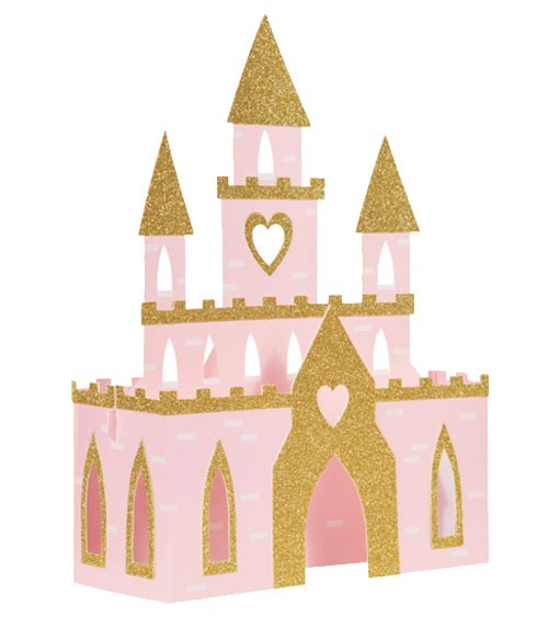 Tischaufsteller "Schloss" - rosa & glitter gold - 28 x 38 x 10 cm