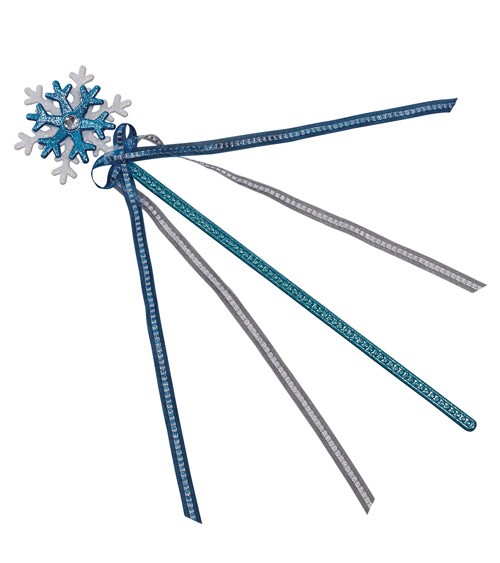 Glitzerstab mit Bändern "Schneeflocke" - weiß & blau - 38 cm