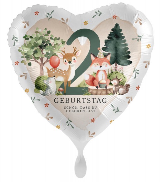 Herz-Folienballon "Waldparty" - 2. Geburtstag