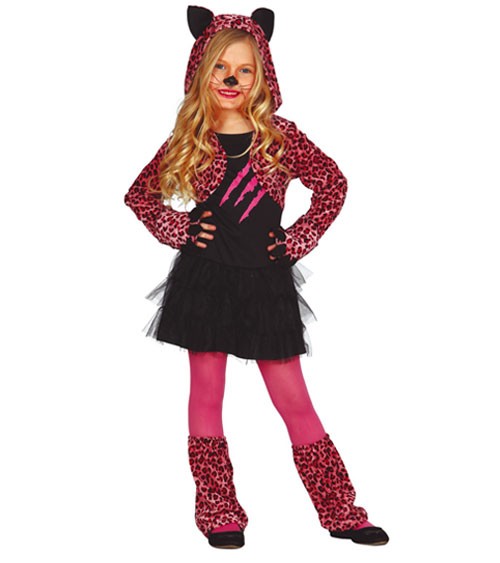 Kinderkostüm Pinker Leopard - Kleid, Tatzen, Stulpen