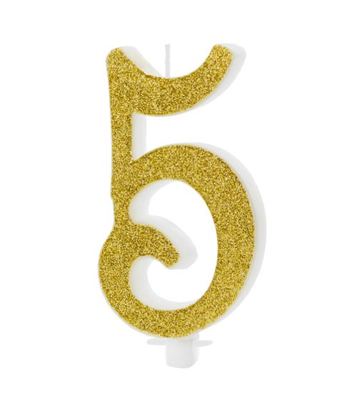 Script-Zahlenkerze "5" - glitter gold - 10 cm