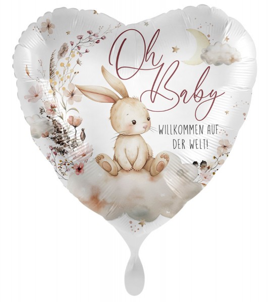 Herz-Folienballon "Oh Baby" - Häschen