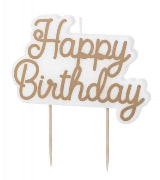 Kuchenkerze "Happy Birthday" - helles gold - 10 x 7,5 cm