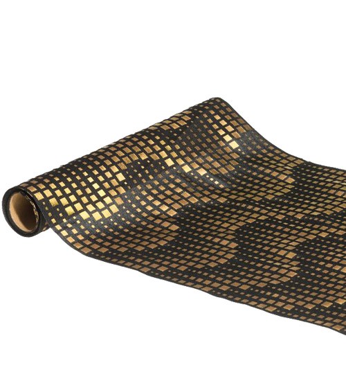 Tischläufer aus Stoff "Waves" - schwarz & gold - 28 cm x 3 m