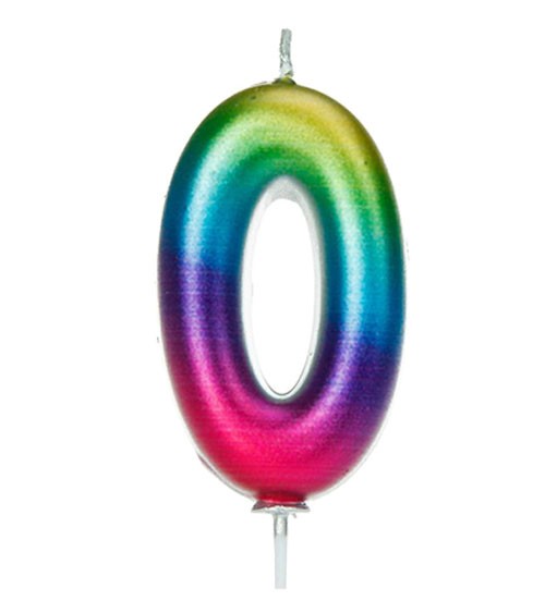 Geburtstagskerze Zahl "0" - metallic rainbow