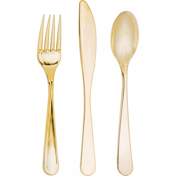 Edles Plastikbesteck - gold - 24-teilig