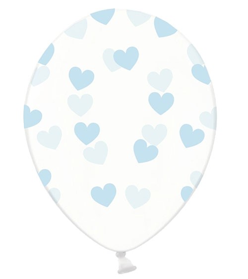Luftballons "Pastellblaue Herzen" - transparent - 6 Stück