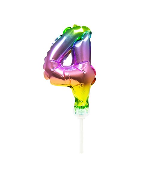 Mini-Zahl-Folienballon "4" - rainbow - 13 cm