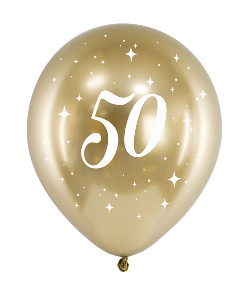 Luftballons "50" - Glossy Gold - 30 cm - 6 Stück