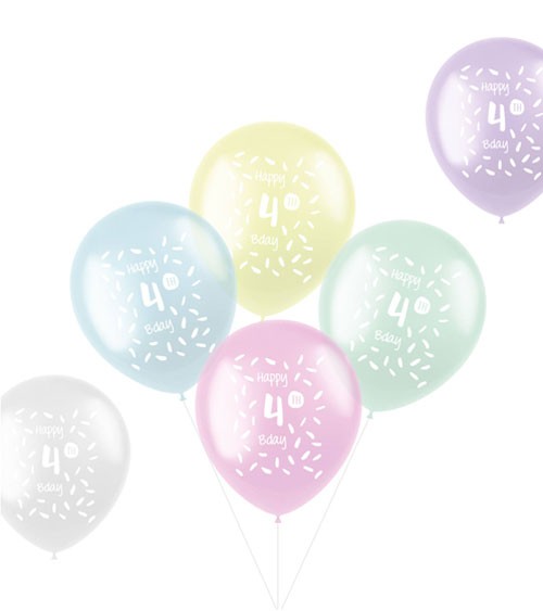 Luftballon-Set "Happy 4th Bday" - Farbmix transparent - 6-teilig