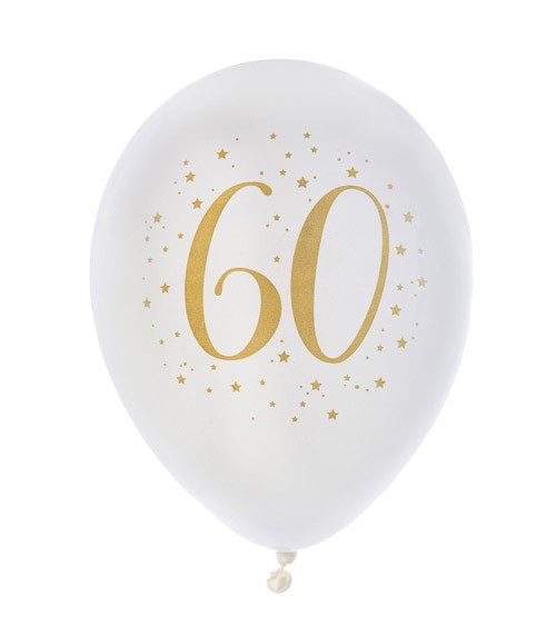 Luftballons "60" - weiß, gold - 8 Stück