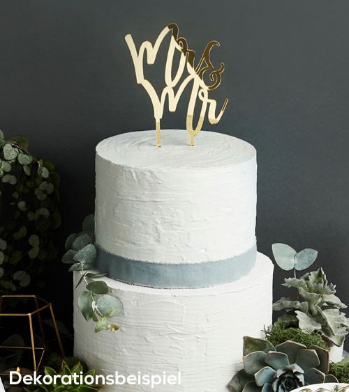 Cake Topper aus Acryl "Mr & Mr" (Mann & Mann) - metallic gold