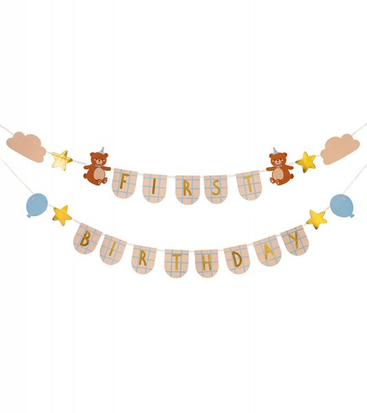 First Birthday-Girlande "Teddy" - 255 cm