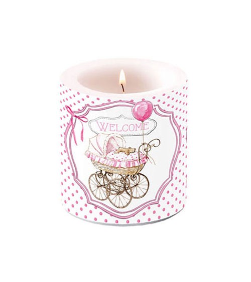 Kerze "Welcome" - pink - 7,5 x 8 cm