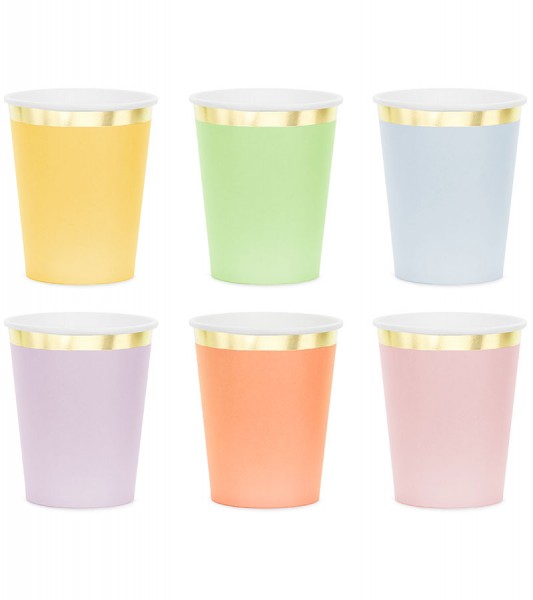 Pappbecher mit Goldrand - Farbmix - 6 Stück