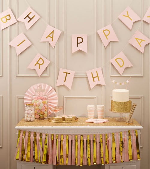 Happy Birthday-Girlande "Pastel Perfection" - gold/rosa - 2,5m