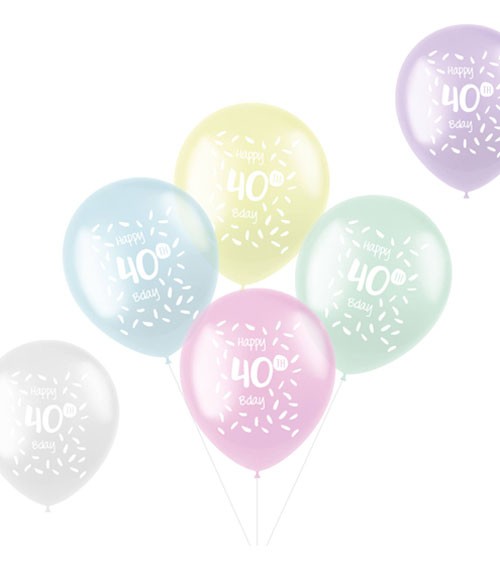 Luftballon-Set "Happy 40th Bday" - Farbmix transparent - 6-teilig