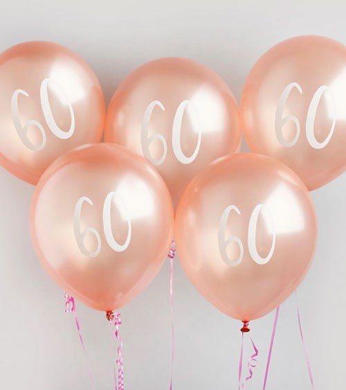 Metallic-Luftballons "60" - rosegold - 5 Stück