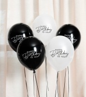 Luftballon-Set "Happy Birthday to you" - schwarz & weiß - 5-teilig