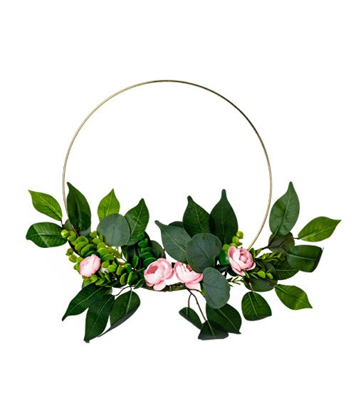 Floral Hoop mit Eukalyptus und rosa Rosen - 30 cm