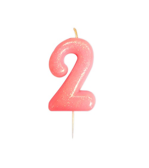 Geburtstagskerze mit Glitter "2" - rosa