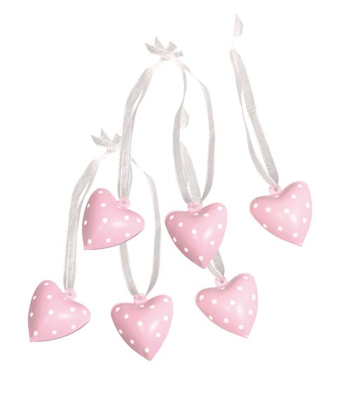 Herz-Glöckchen aus Metall - rosa - 6 Stück