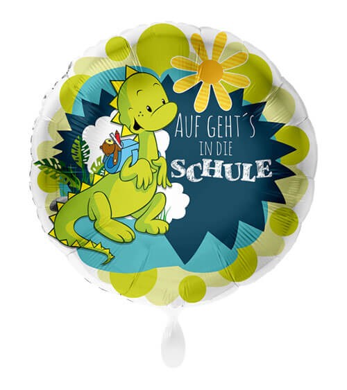 Folienballon mit Dino "Auf geht's in die Schule"
