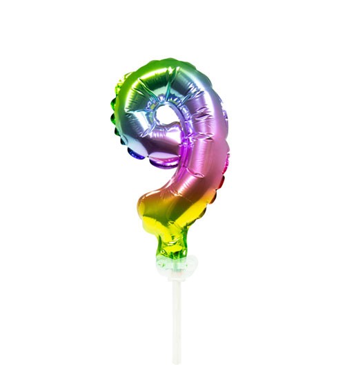 Mini-Zahl-Folienballon "9" - rainbow - 13 cm