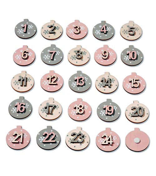 Holz-Adventszahlen mit Klebepunkt - grau & rosa - 1 bis 24