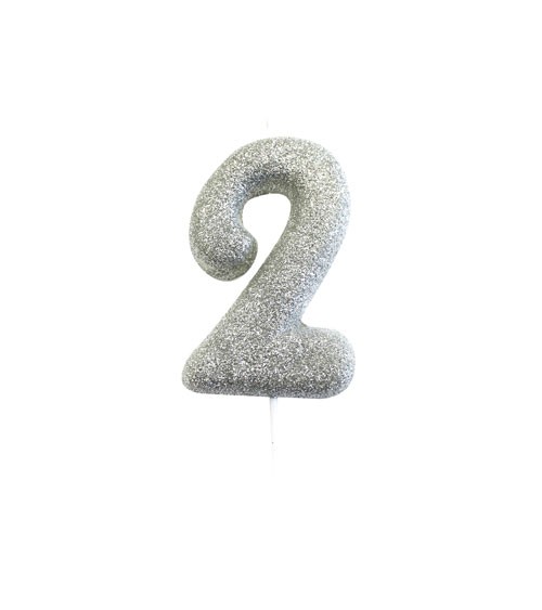Geburtstagskerze mit Glitter "2" - silber