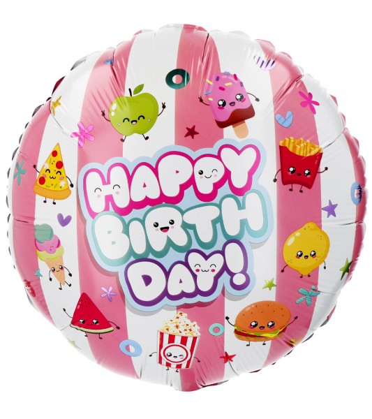 Runder Folienballon "Kawaii Party" - Happy Birthday - 45 cm