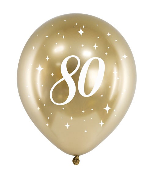 Luftballons "80" - Glossy Gold - 30 cm - 6 Stück