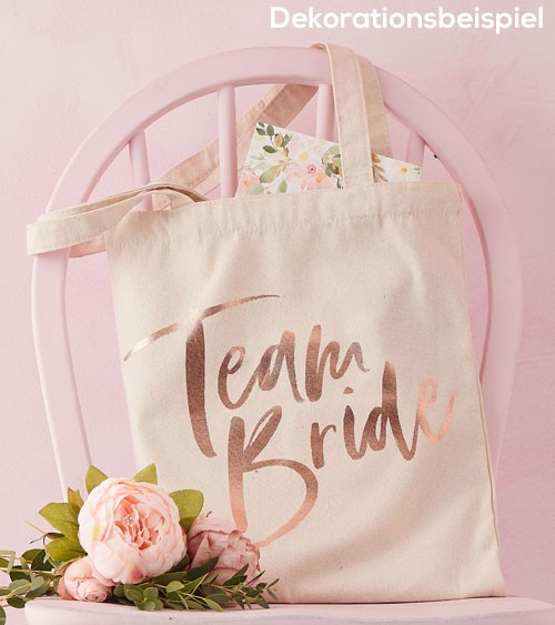 Stoffbeutel mit rosegoldenem Schriftzug "Team Bride"