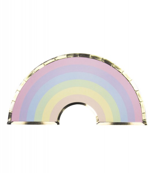 Regenbogen-Pappteller mit Goldrand - pastell - 8 Stück