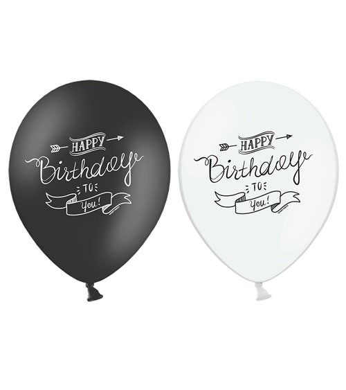 Luftballon-Set "Happy Birthday to you" - schwarz/weiß - 6 Stück