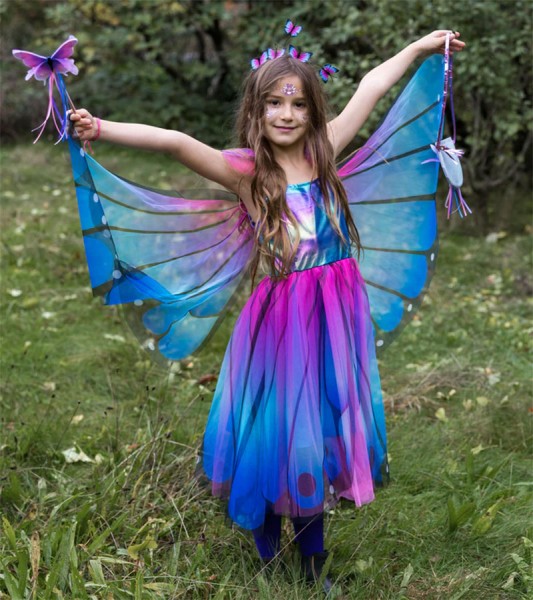 Kleid mit Flügeln & Haarreif "Schmetterling" - blau und lila