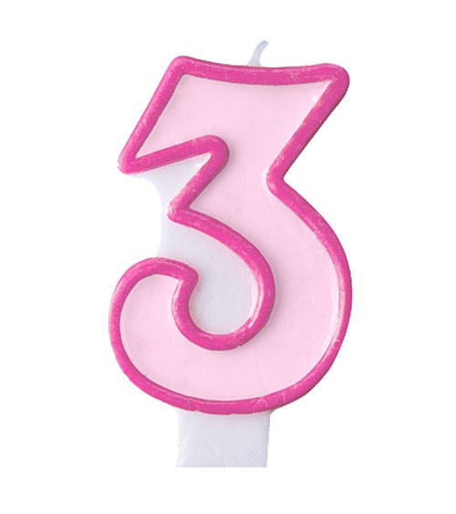 Geburtstagskerze "3" - rosa/pink