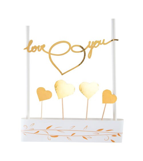 Love-Kuchendekoration "Gold & White" - 6-teilig