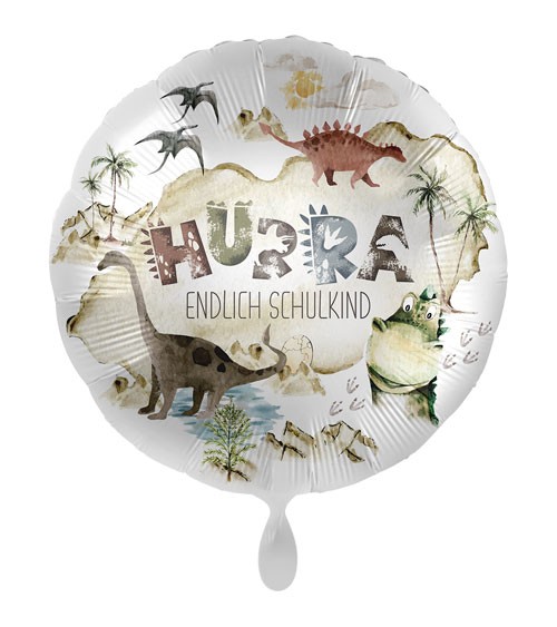 Folienballon "Hurra endlich Schulkind" - Dinos - 43 cm
