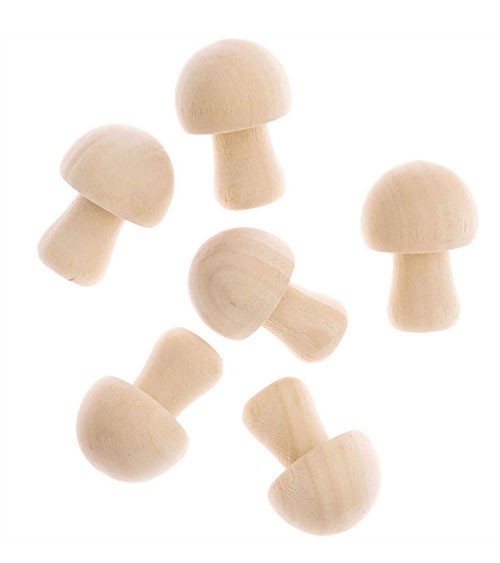 Mini-Pilze aus Holz - natur - 6 Stück