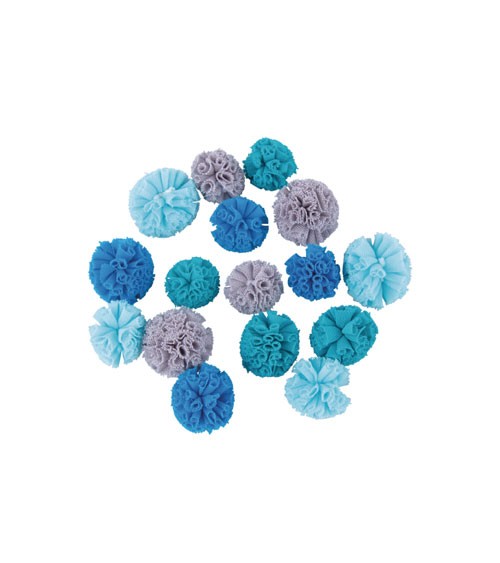 Soft-Tüll-Pompons - Farbmix blau - 2,5 und 3 cm - 16 Stück